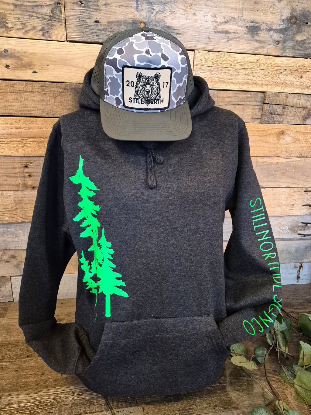 CHARCOAL AND LIME THREE TREE HOODIE – Still North Design Co.