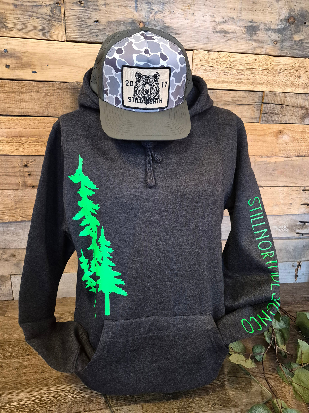 CHARCOAL AND LIME THREE TREE HOODIE