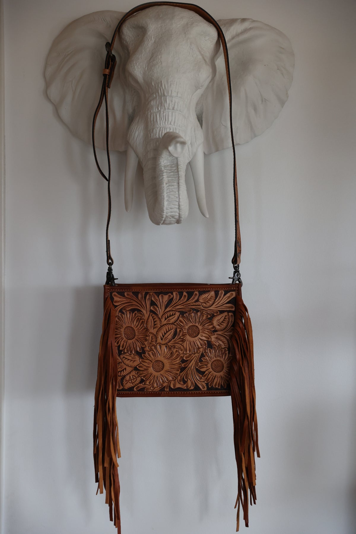 FULLY HAND TOOLED MESSENGER BAG - WITH HAND TOOLED STRAP