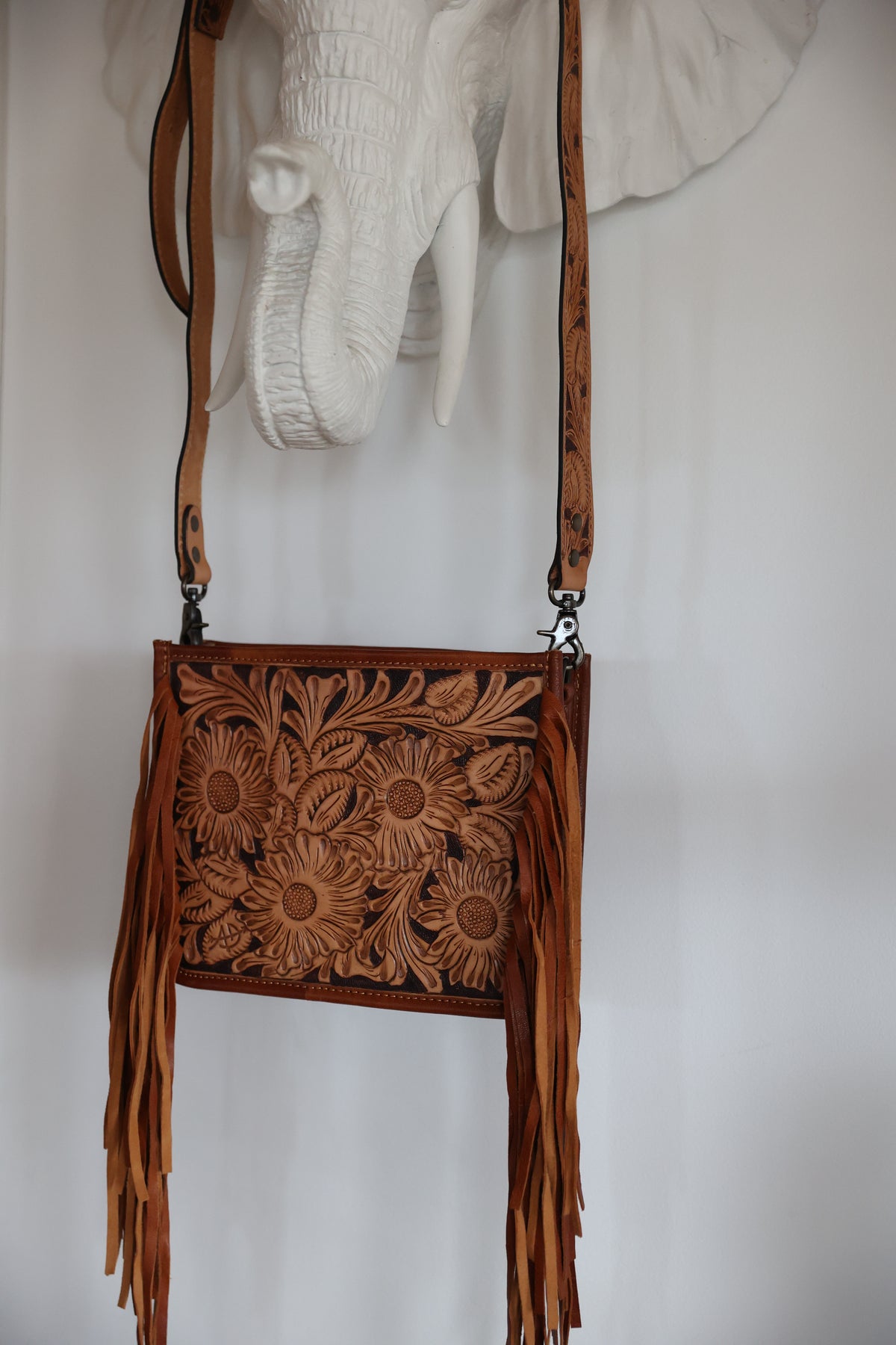 FULLY HAND TOOLED MESSENGER BAG - WITH HAND TOOLED STRAP