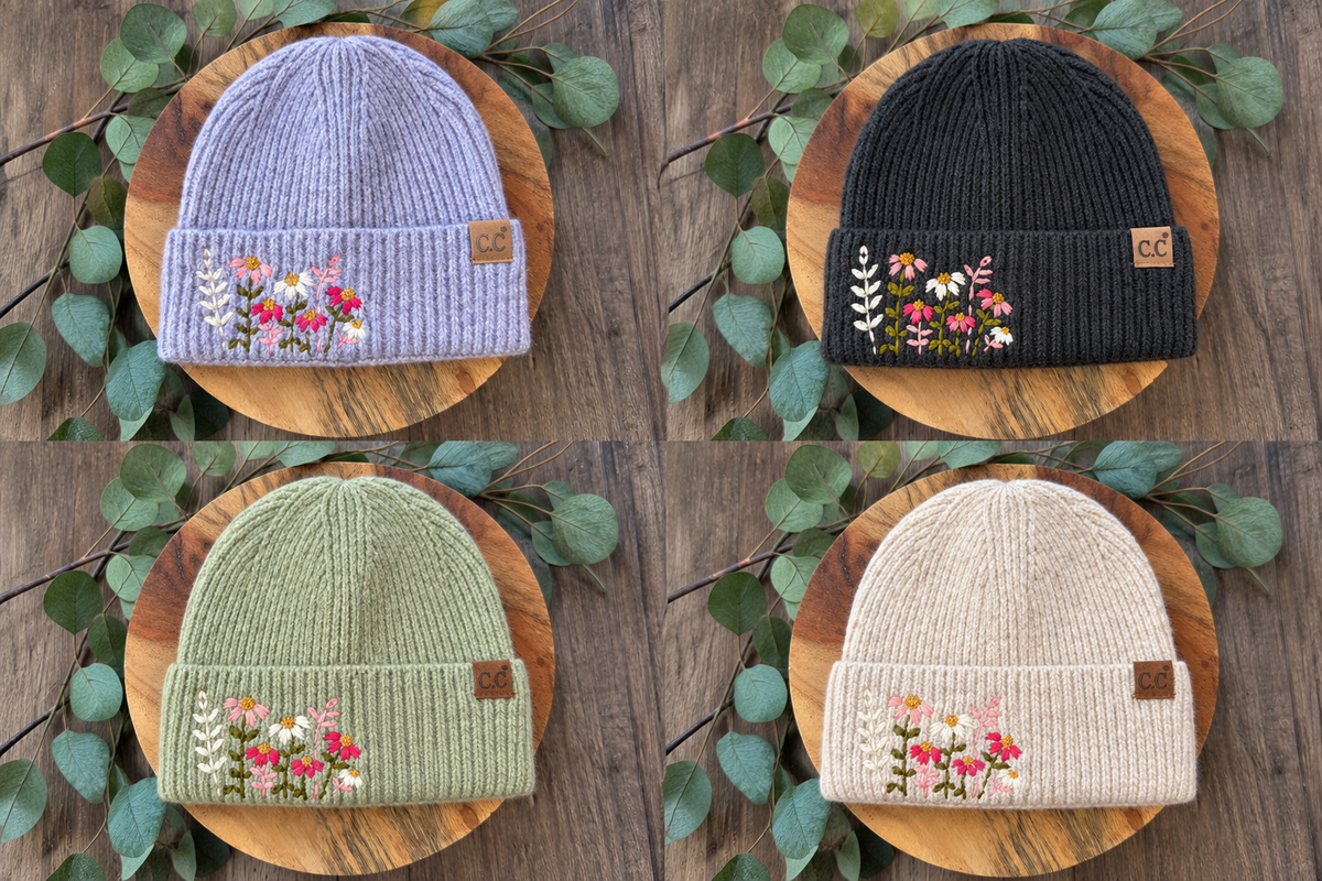Adult Floral Embroidered Toque