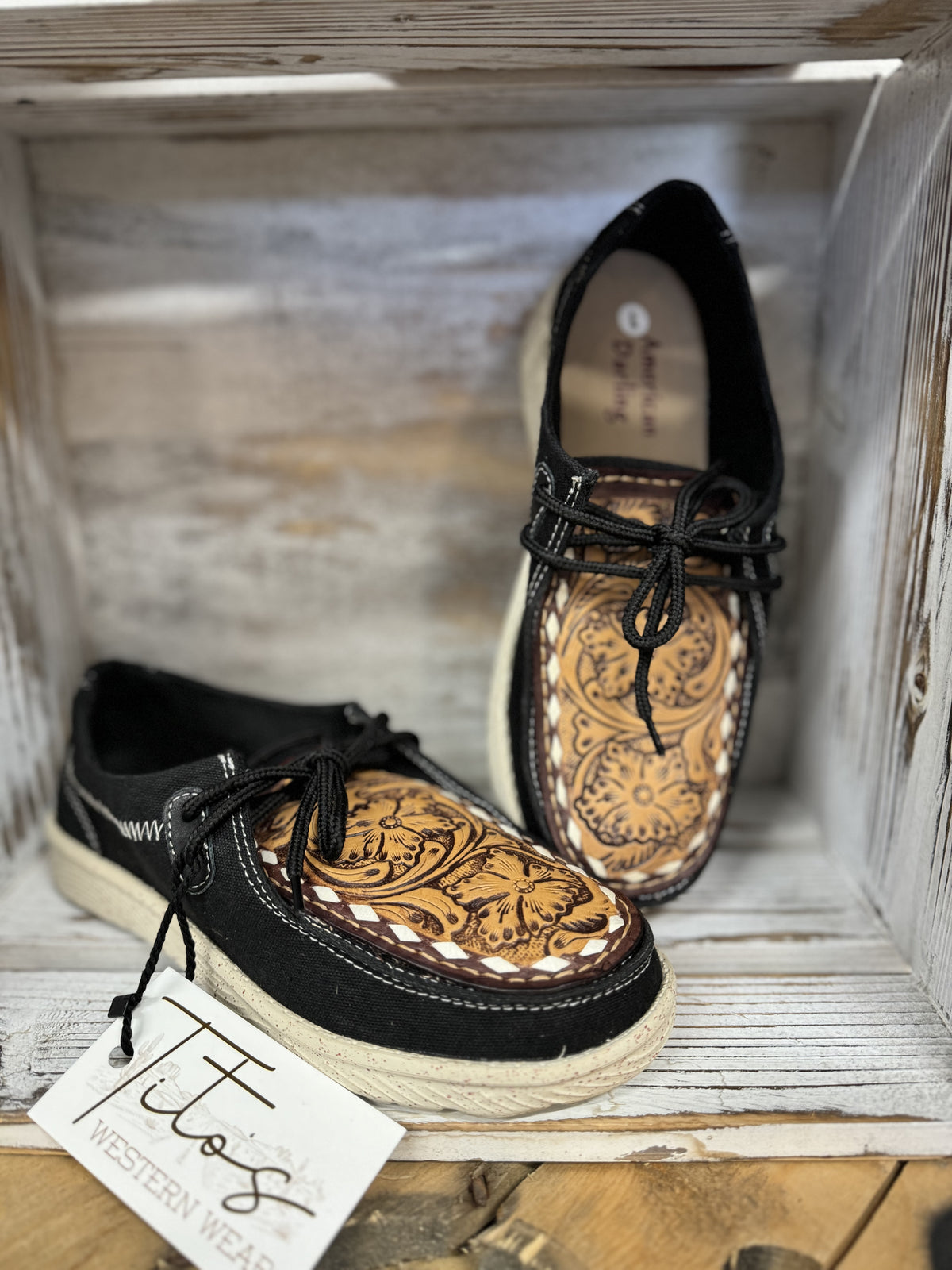 - PRESALE - HAND TOOLED LEATHER CANVAS SHOES